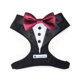 Burgundy Bow Tie Black Tuxedo Dog Harness