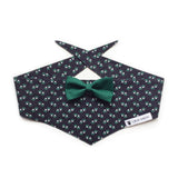 Emerald Green & Navy Spot Dog Bandana with Bow Tie
