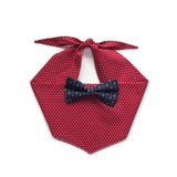 Red & White Spot Dog Bandana with Navy Stripe Bow Tie