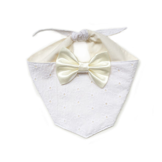 Ivory Broderie Lace Dog Bandana with Bow Tie