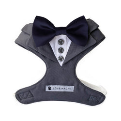 Charcoal Grey & Navy Bow Tie Tuxedo Dog Harness