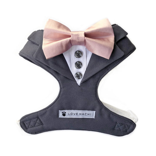 Charcoal Grey & Blush Pink Bow Tie Tuxedo Dog Harness