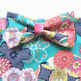 Teal Green Japanese Floral Bow Tie Dog Bandana