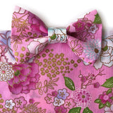 Pink Japanese Floral Bow Tie Dog Bandana