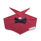 Red & White Spot Dog Bandana with Navy Stripe Bow Tie