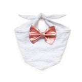 White Broderie Lace Dog Bandana with Pink Bow Tie